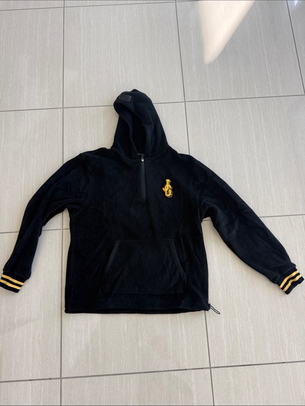John Geiger Black Half-Zip Hoodie Sweater with Gold Logo
